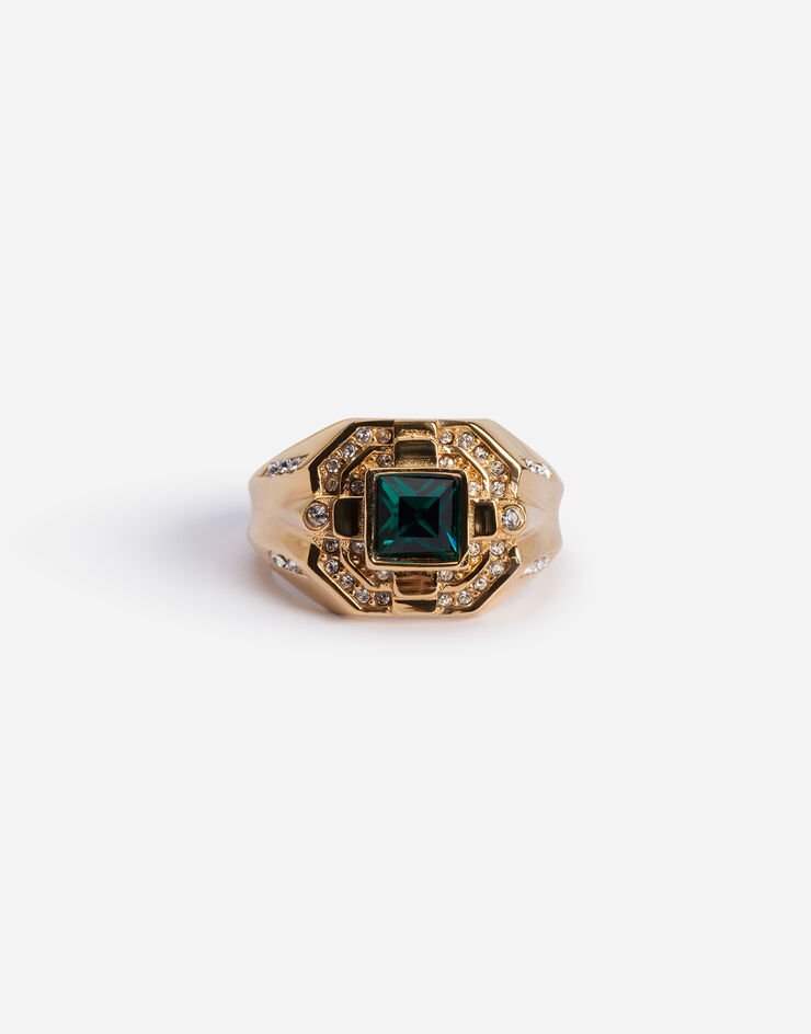 Dolce & Gabbana Metal ring with DG logo and rhinestones GREEN WRMS2AW1YCL
