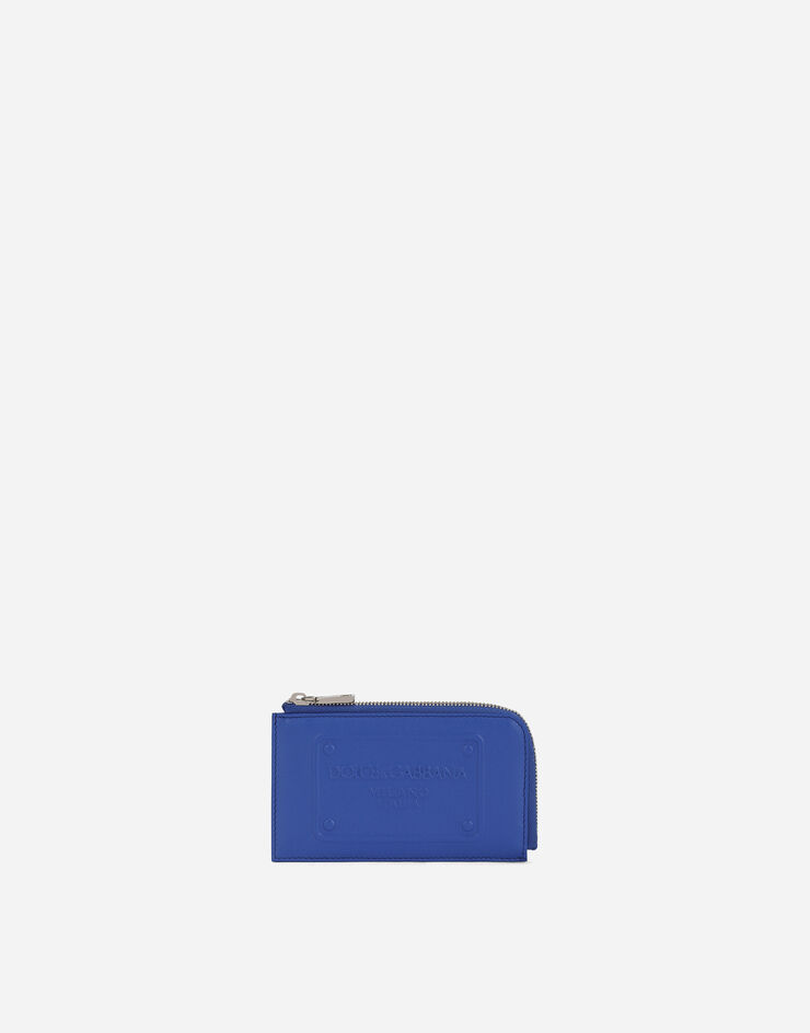 Dolce & Gabbana Tarjetero en piel de becerro con logotipo en relieve Bleu BP3274AG218