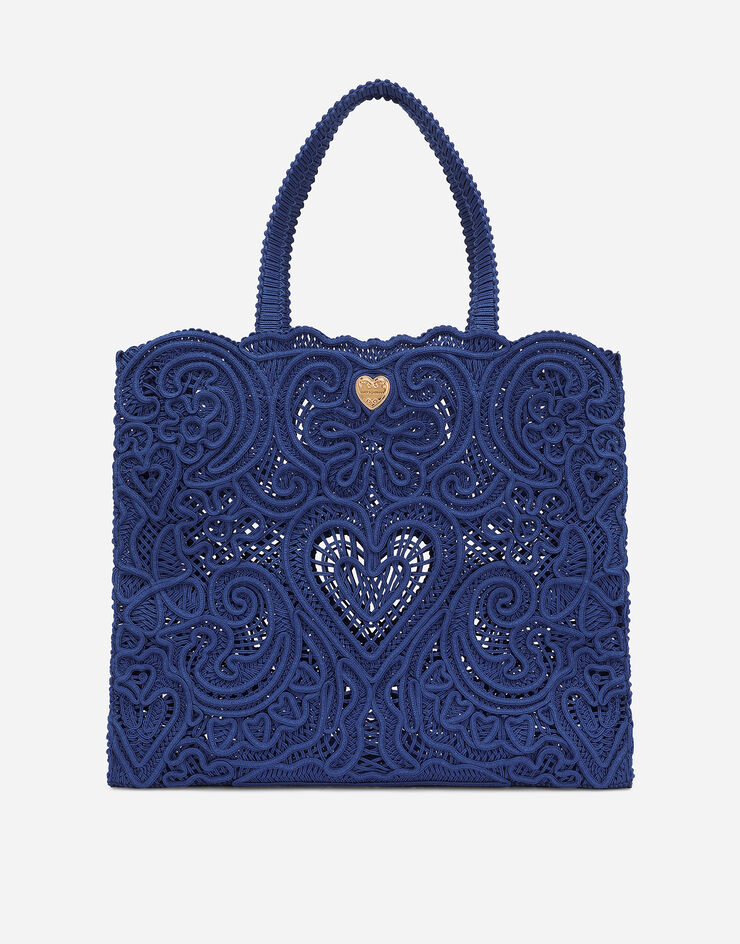 Dolce&Gabbana Shopping grande in ricamo cordonetto Blu BB6957AW717