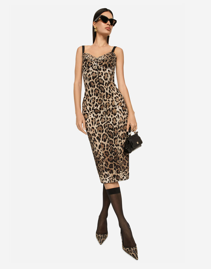 Dolce & Gabbana Marquisette calf-length dress with leopard print Animal Print F6R3OTFSSF7