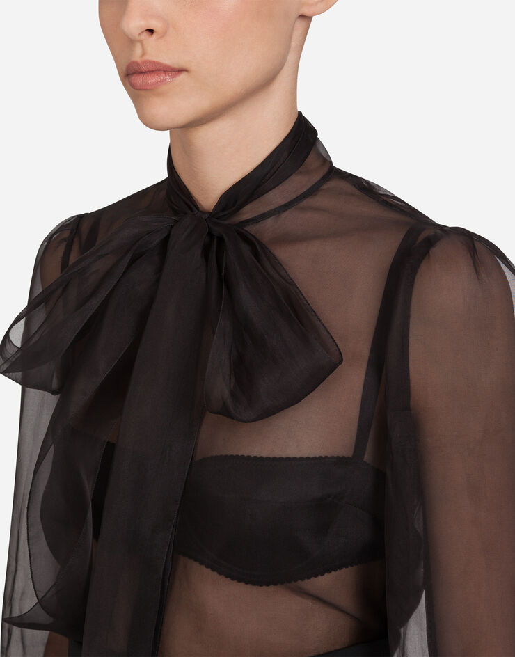 Dolce & Gabbana Organza shirt with bow 黑 F5M35TFU1BU