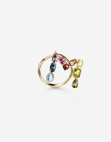 Dolce & Gabbana Rainbow alphabet M ring in yellow gold with multicolor fine gems Gold WRMR1GWMIXC