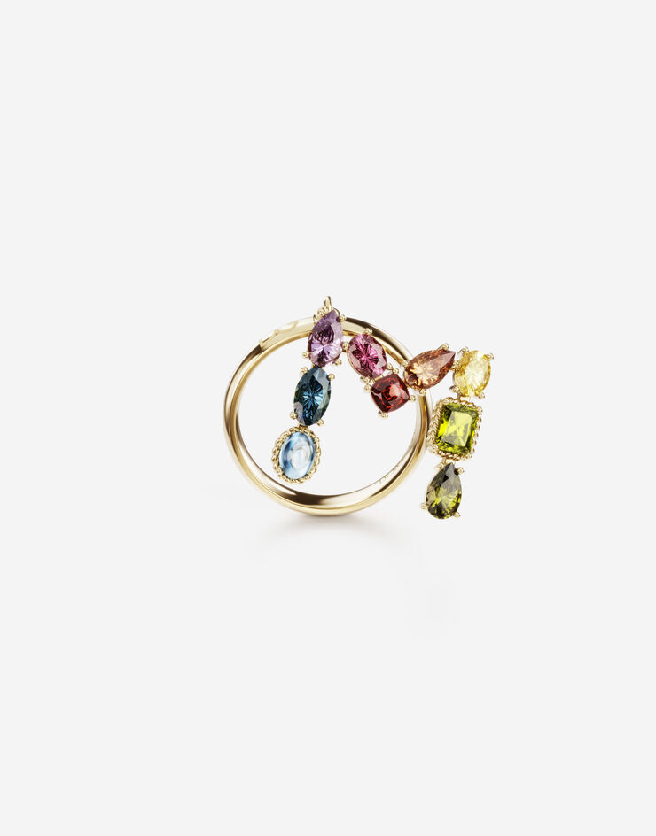 Rainbow alphabet M ring in yellow gold with multicolor fine gems in GOLD for Women Dolce Gabbana