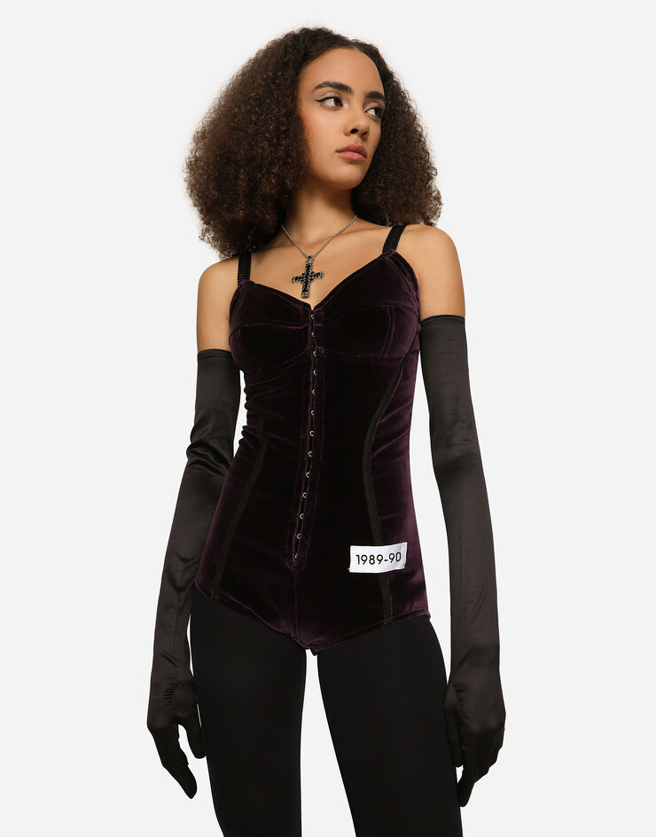 Dolce & Gabbana KIM DOLCE&GABBANA Velvet and marquisette bodysuit Purple F777HTFUVJC