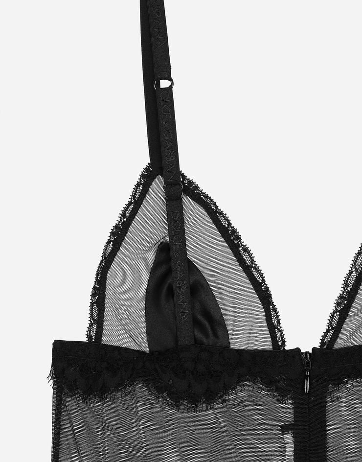 Dolce & Gabbana Canotta lingerie in tulle e pizzo Nero O7E04TONN35