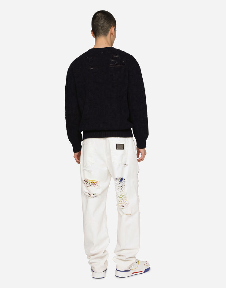 Dolce&Gabbana Cotton jacquard sweater with all-over jacquard DG Blue GXQ47TJBCAD
