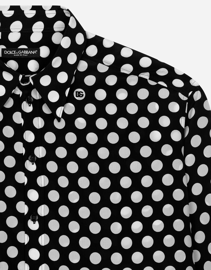 Dolce & Gabbana Oversize silk shirt with polka-dot print and DG logo Print G5IT7TIS1U1
