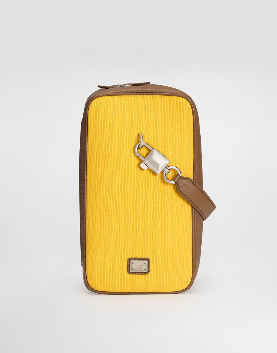 Lock canvas and calfskin handbag