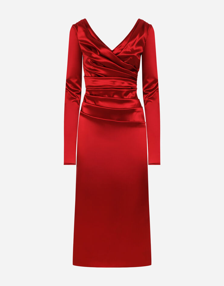 Dolce&Gabbana فستان ساتان ملتف بطول للربلة أحمر F6DJFTFURAD