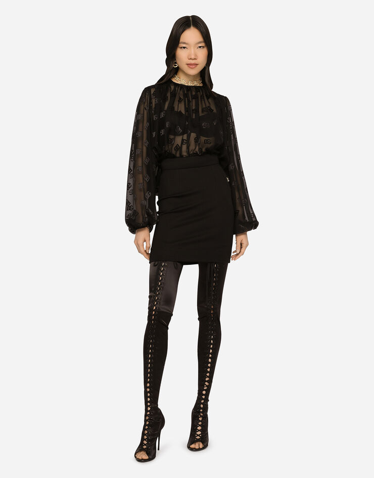 Dolce & Gabbana DG 徽标米兰针织迷你半裙 黑 F4CJDTFUGPN