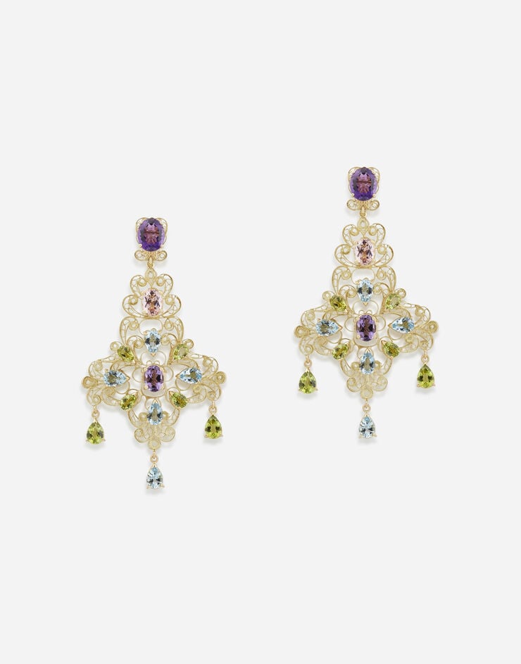 Dolce & Gabbana PIZZO 紫水晶、海蓝宝石、橄榄石与摩根石黄金花丝耳环 金色 WEFP6GWMIX5