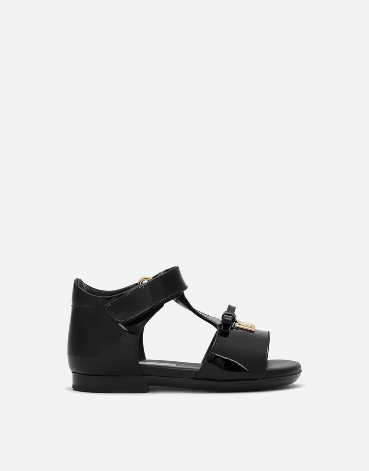 Dolce & Gabbana DG 金属徽标漆皮学步凉鞋 黑 D20082A1328