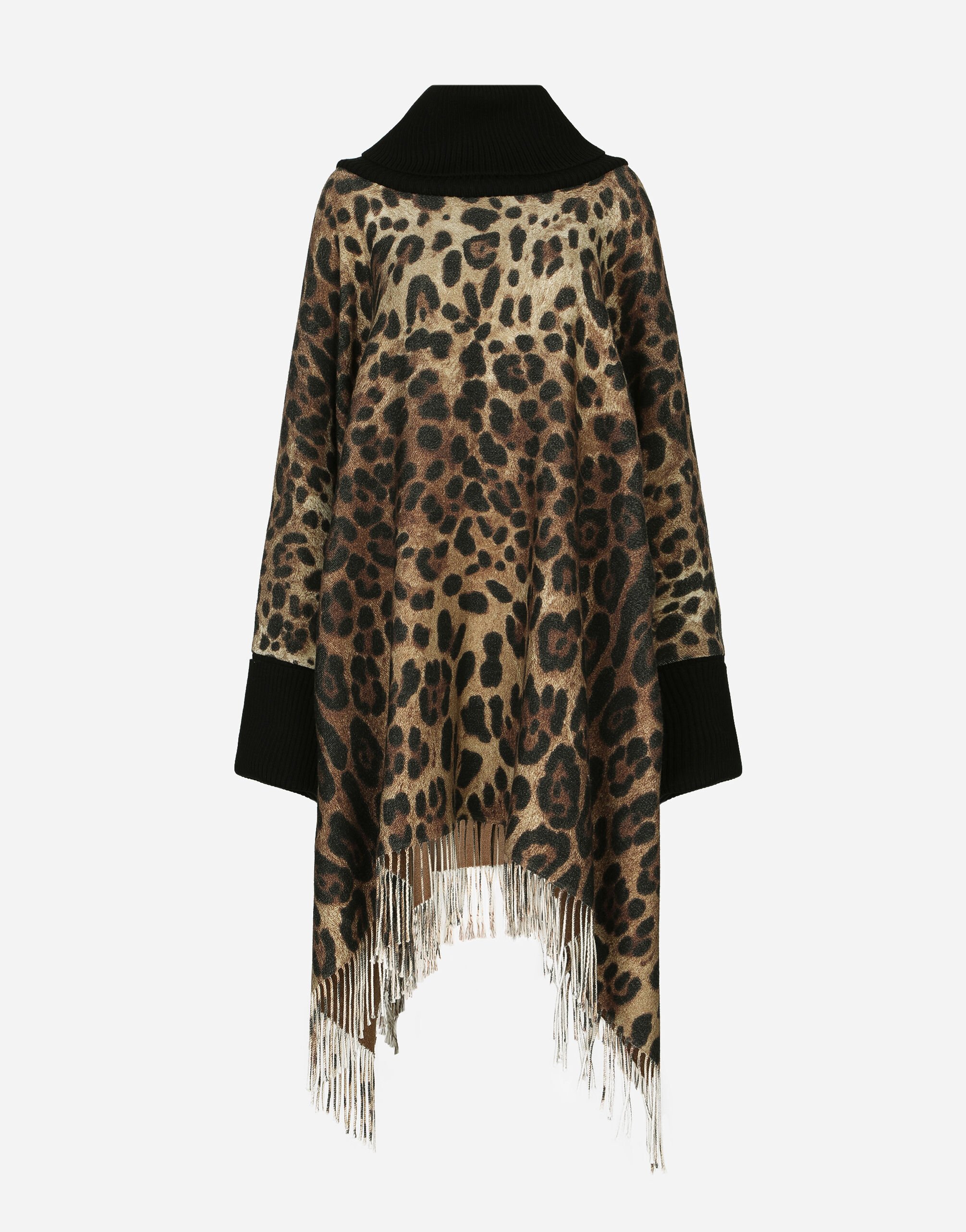 Dolce & Gabbana Cashmere and wool poncho with fringing Animal Print F0C4YFFUPU8