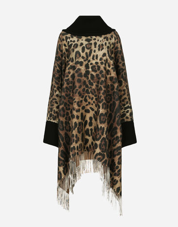 Dolce&Gabbana Cashmere and wool poncho with fringing Animal Print F0W0BTGDBW2