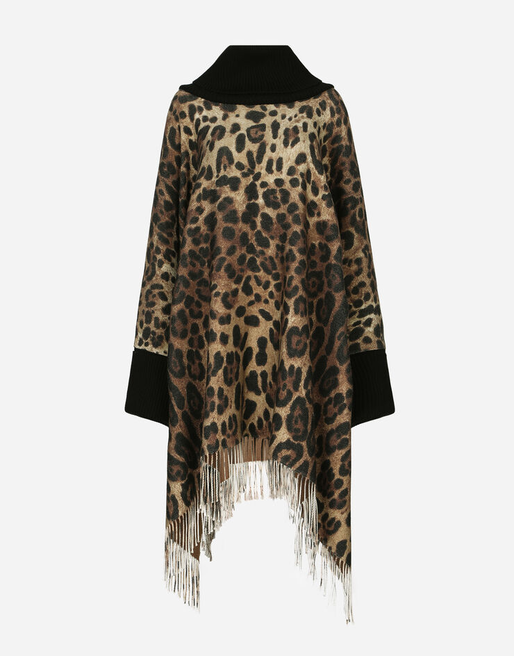 Dolce&Gabbana Cashmere and wool poncho with fringing Animal Print F0W0BTGDBW2