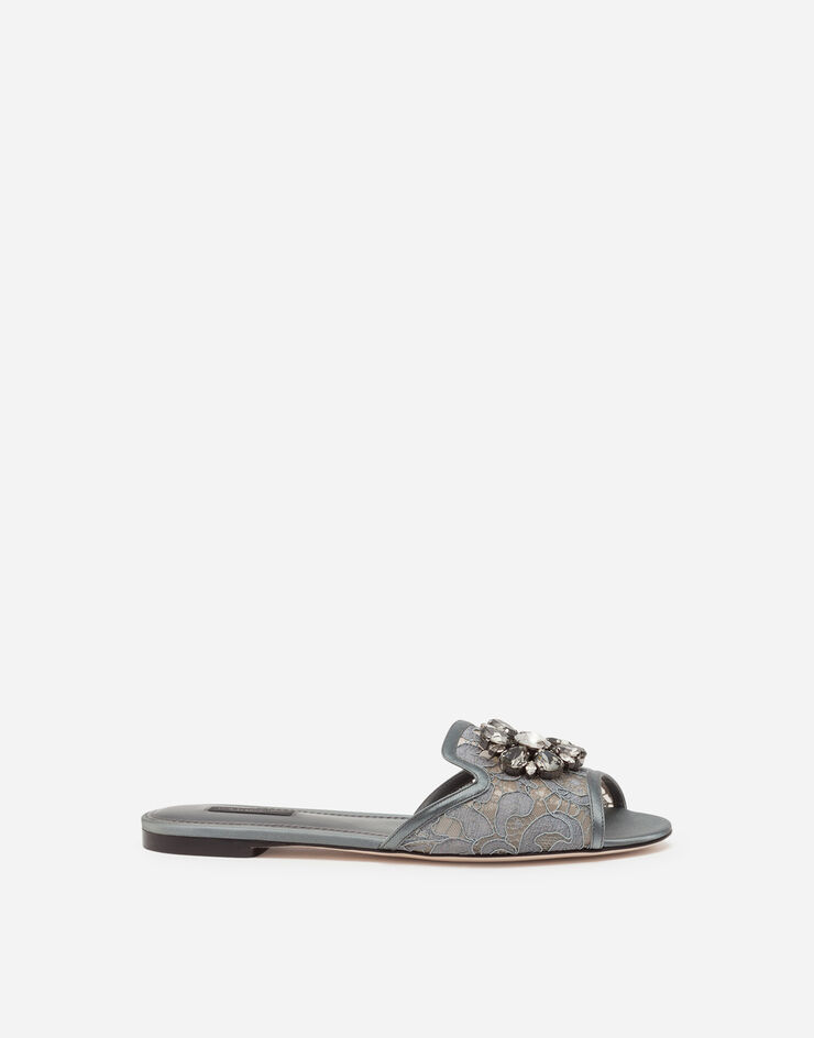 Dolce & Gabbana Slippers in pizzo con cristalli Grigio Scuro CQ0023AL198