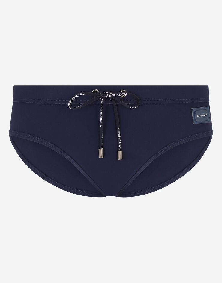Dolce & Gabbana Swim briefs with high-cut leg and branded plate Blue M4A27JFUGA2
