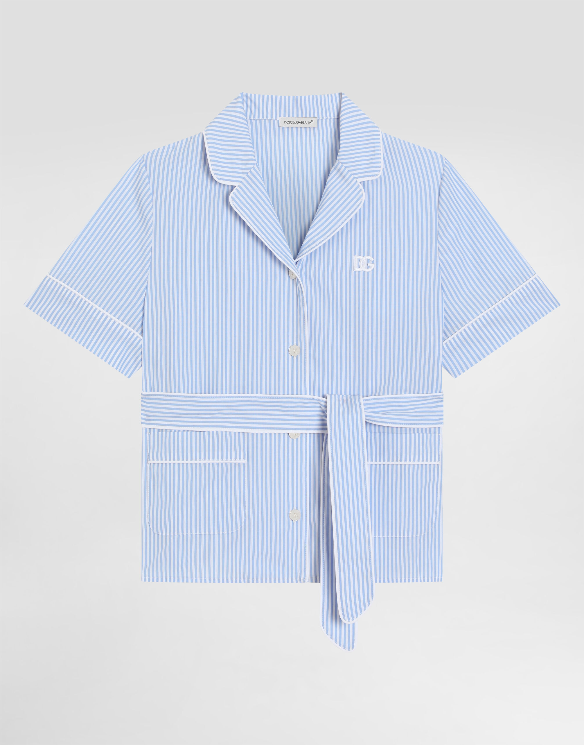 DOLCE&GABBANA ドルチェ&ガッバーナ ストライプフリル シャツ   ブルー  レディース 　240001144779 Multicolorのガールズ Pinstripe cotton vanity shirt | Dolce&Gabbana®