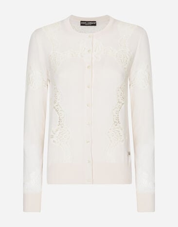 Dolce & Gabbana Cashmere and silk cardigan with lace inlay White F8Q57ZG7EOW