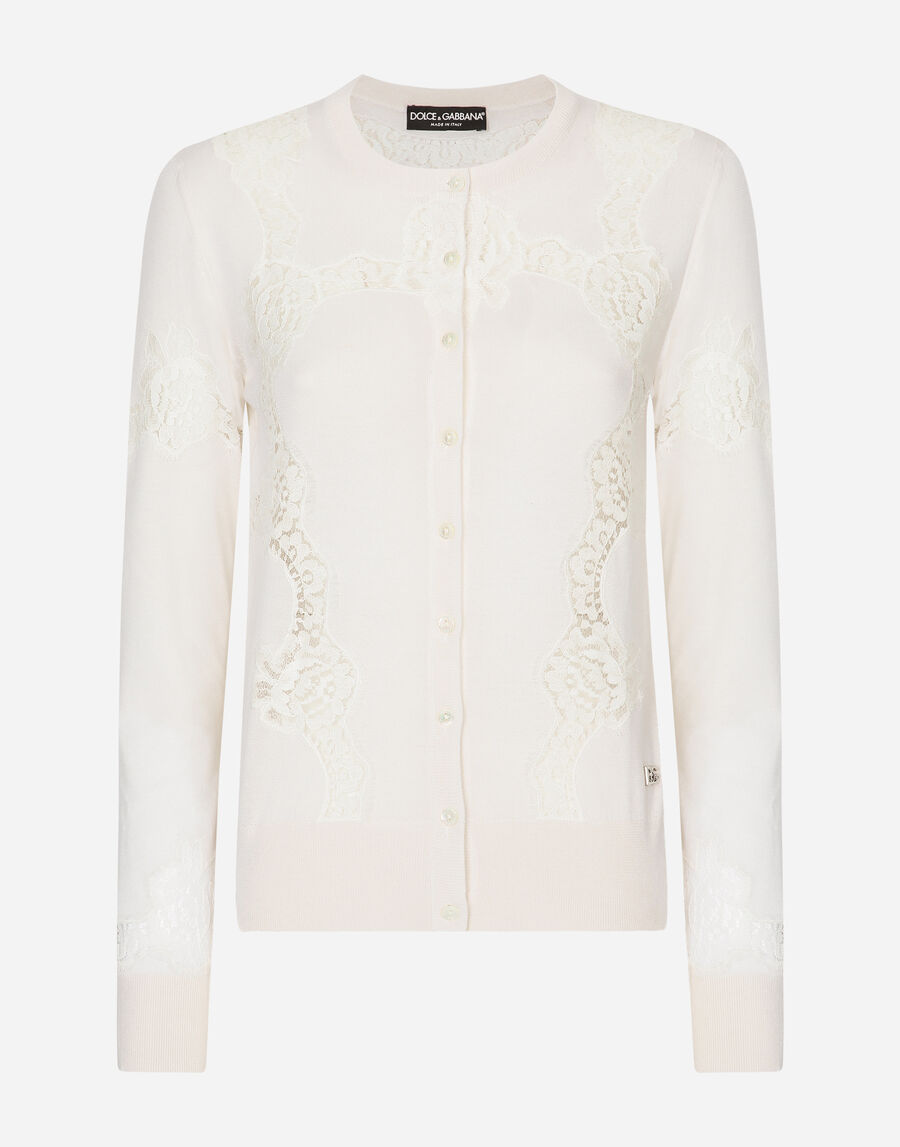 Cashmere and silk cardigan with lace inlay