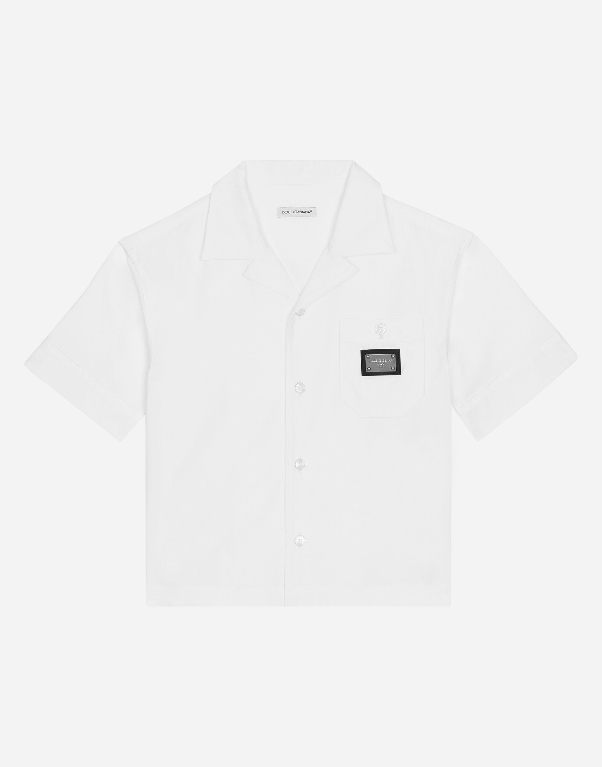 Dolce & Gabbana قميص بوبلين مرن ببطاقة بشعار بيج L43S74G7NWW