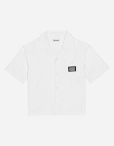 Dolce & Gabbana Camisa de popelina elástica con placa con logotipo Imprima L44S10FI5JO