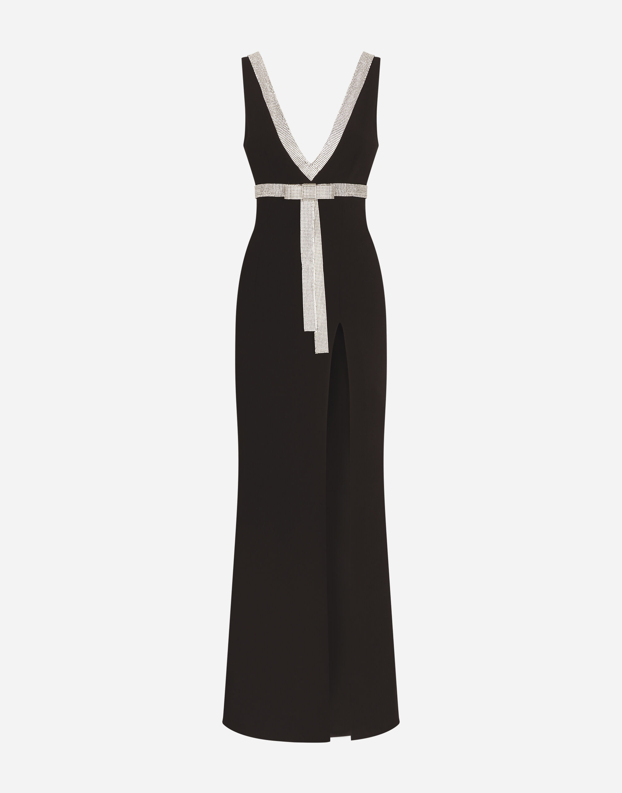Long cady dress with rhinestone embellishment in Black for