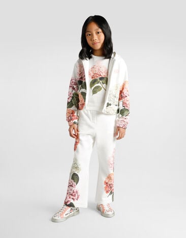 Dolce & Gabbana Hydrangea-print jersey trousers with patch White L5JPIOG7PSD