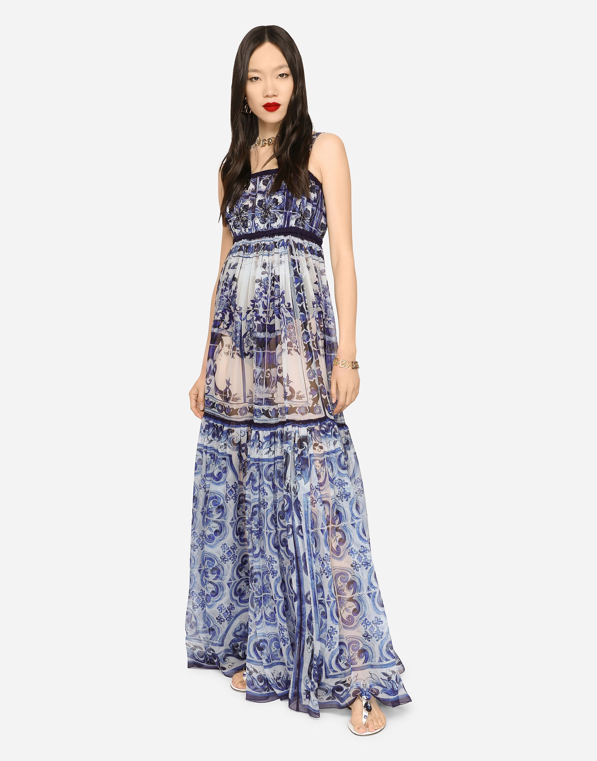 マルチカラーのウィメンズ Majolica-print chiffon dress