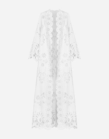 Dolce & Gabbana Abrigo estilo bata de algodón con bordado de macramé Blanco F0E2TZGDCJ1