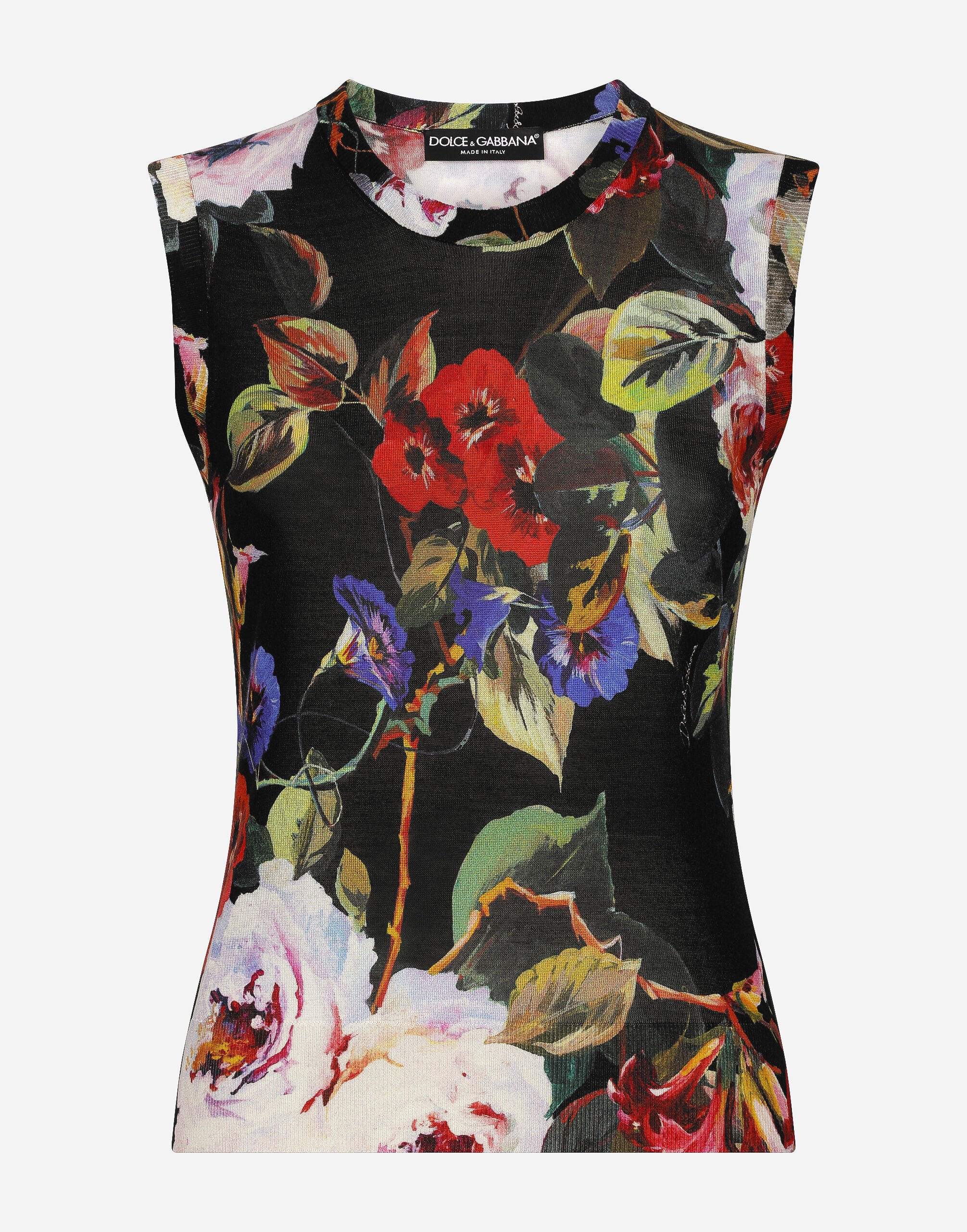 Dolce & Gabbana Silk tank top with rose garden print Black FXE03TJBMQ3