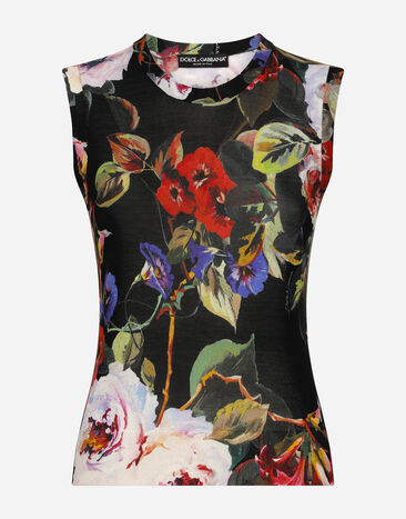 Dolce & Gabbana Camiseta sin mangas de seda estampado rosaleda Imprima F8U74TII7EP