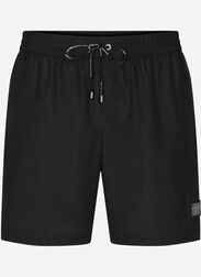 Dolce & Gabbana Mid-length swim trunks with branded plate Black G5JG4TFU5U8