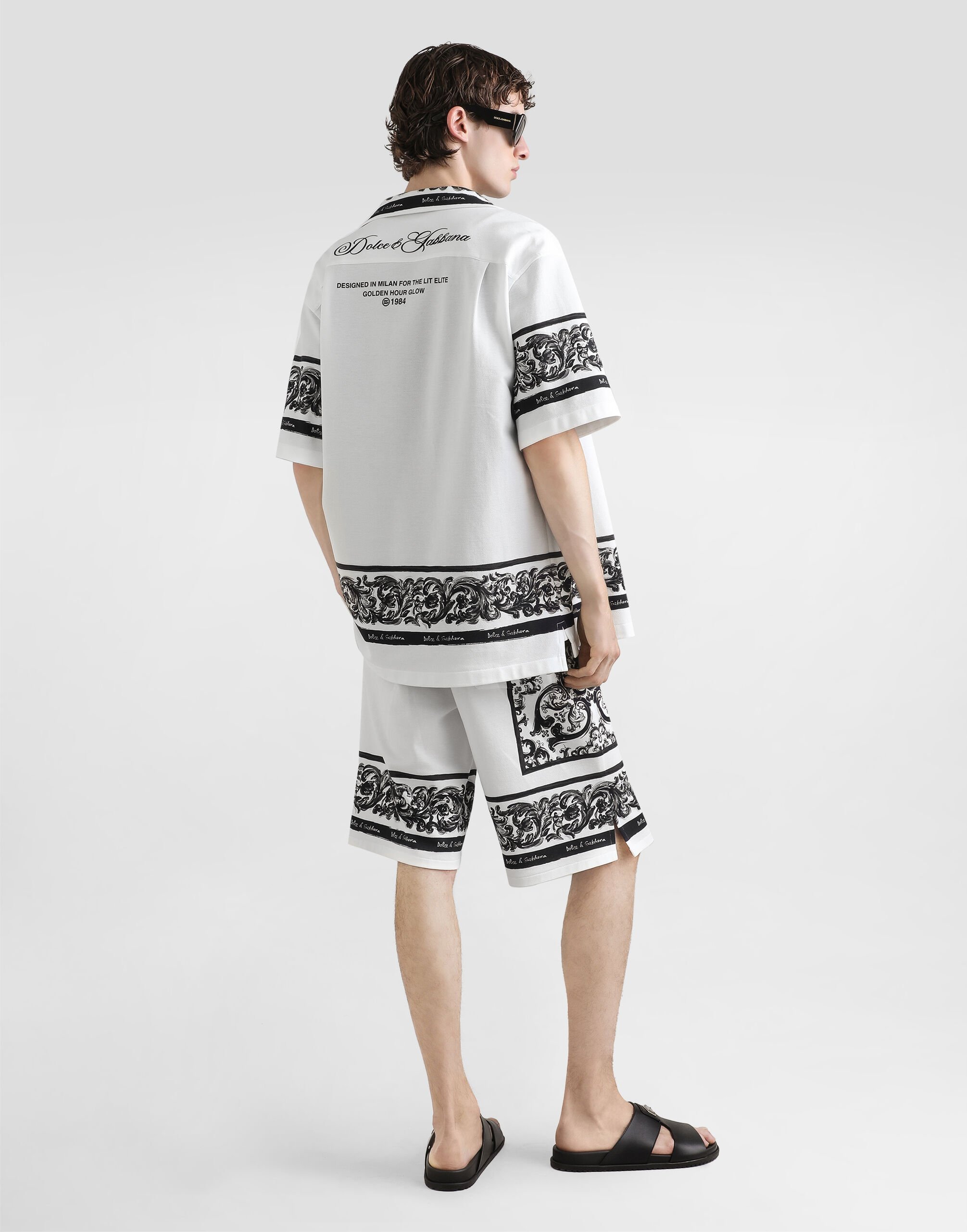 majolica-print double piqué bermuda shorts in Multicolor for Men