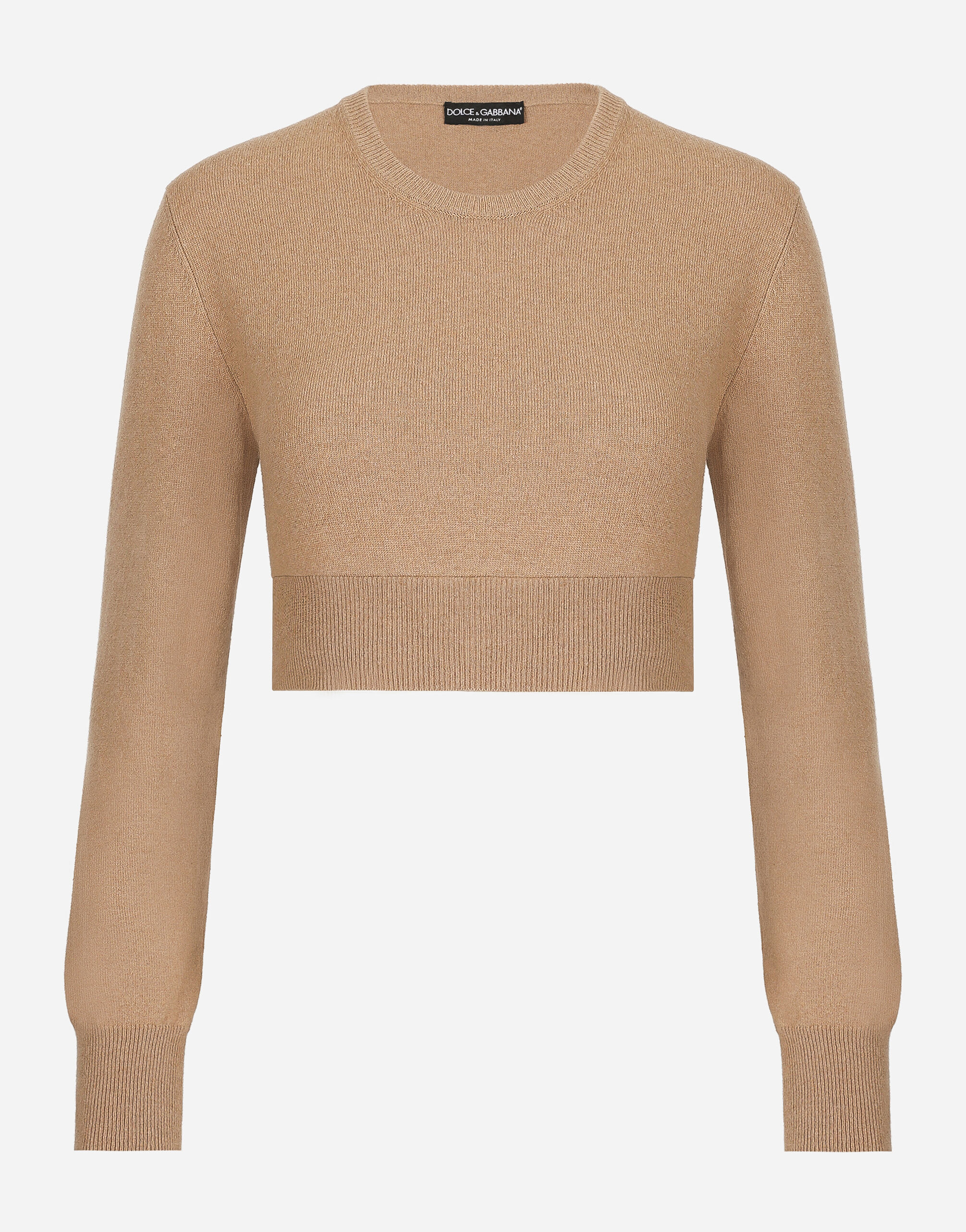 Dolce Gabbana Cropped wool and cashmere round neck sweater female Beige