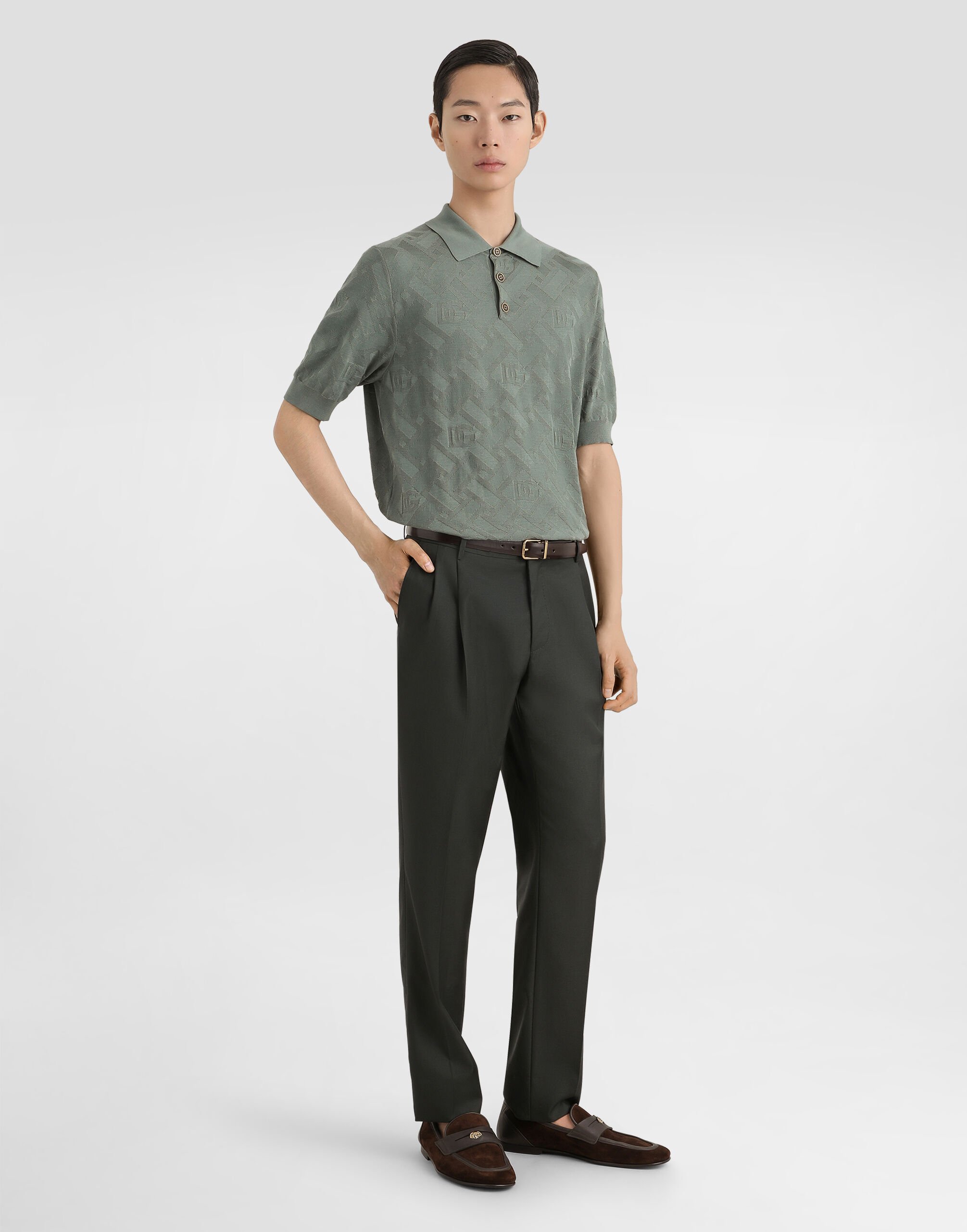 Micro-dot stitch silk polo shirt in Grey for Men | Dolce&Gabbana® US