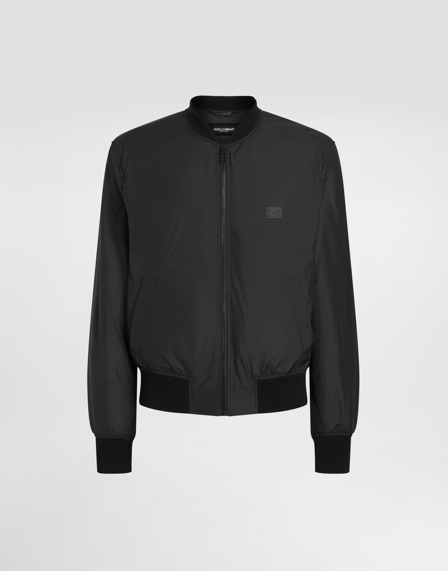 Technical fabric bomber jacket with tag