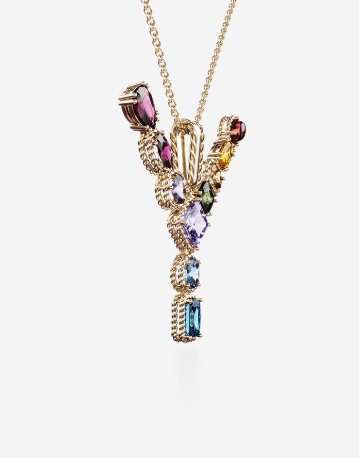 Dolce & Gabbana Rainbow alphabet Y pendant in yellow gold with multicolor fine gems Gold WAMR2GWMIXY