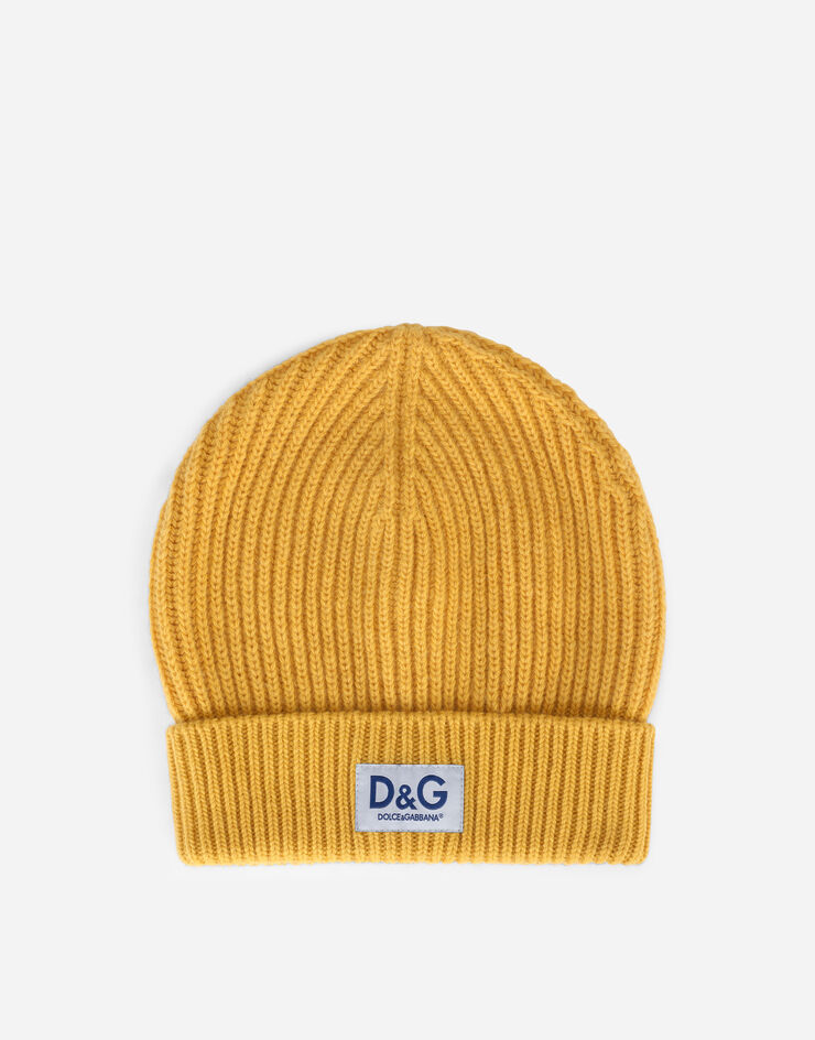 Dolce & Gabbana Bonnet en maille de cachemire à écusson DG Jaune GXE83TJBVB6