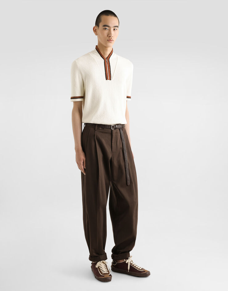 Dolce & Gabbana Jersey polo de manga corta de algodón con intarsia Blanco GXZ61TJFMMR