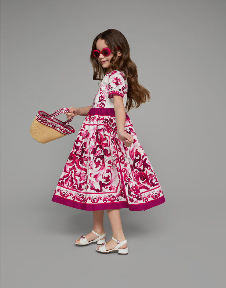 Dolce & Gabbana Langes Kleid aus Popeline Majolika-Print Mehrfarbig L53DG7G7E9W