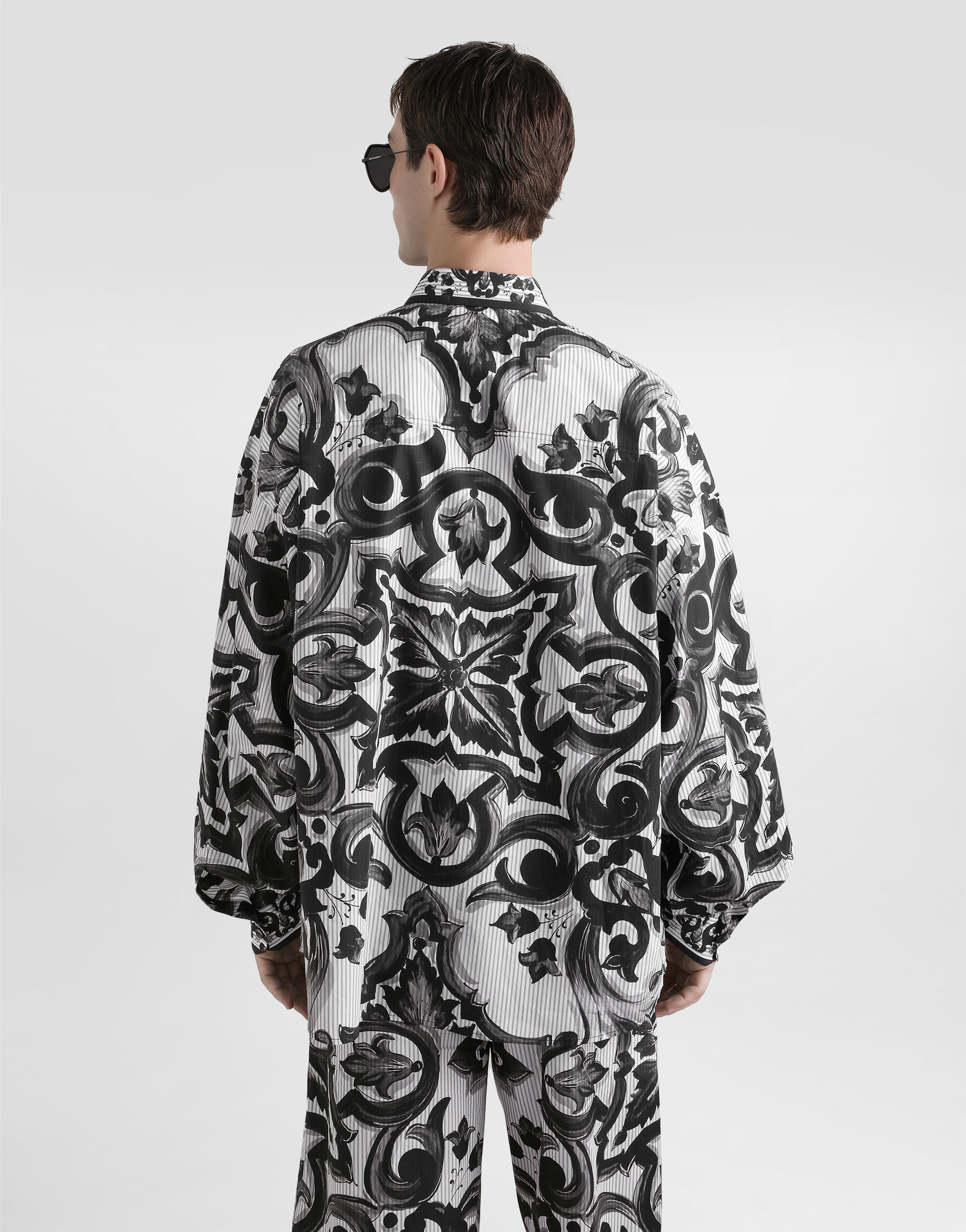 Majolica-print oversized striped popeline shirt in Multicolor for