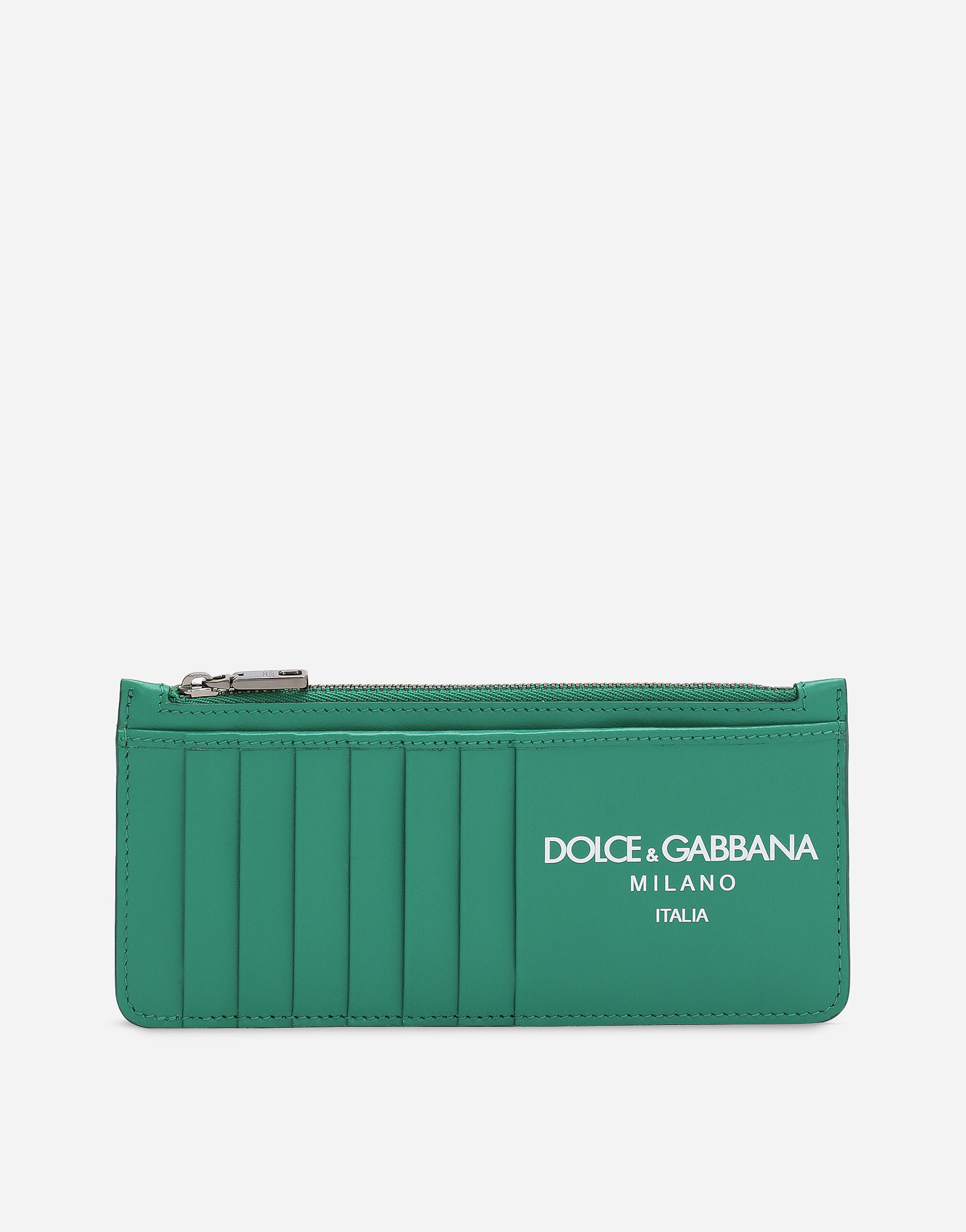 Dolce&Gabbana حافظة بطاقات عمودية من جلد عجل بشعار أبيض F8N08TFU7EQ