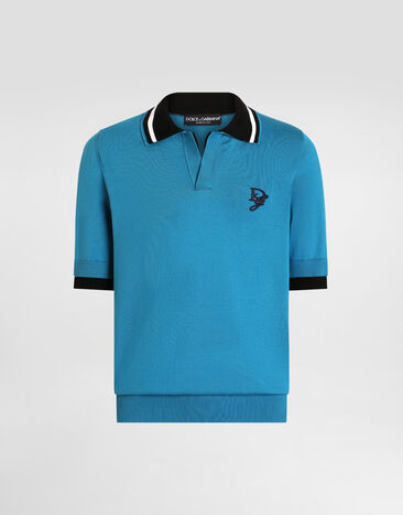 Dolce & Gabbana Cotton polo-shirt with embroidered logo Blue GXZ54ZJBCF9
