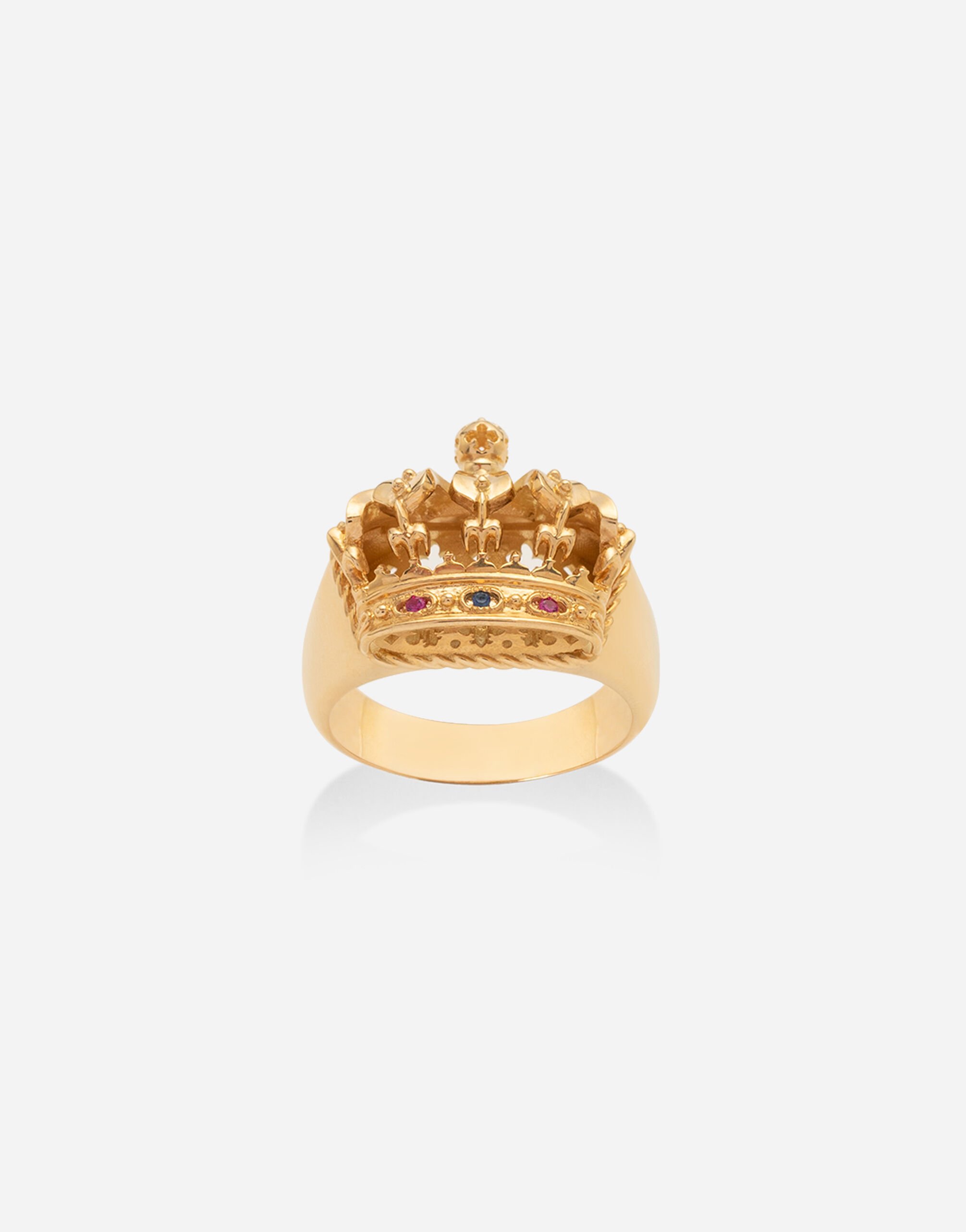 Dolce & Gabbana Anillo Crown con corona en oro amarillo, rubíes y zafiro Dorado WRLK1GWIE01