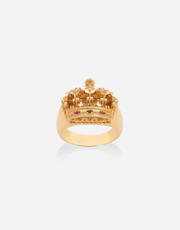 Dolce & Gabbana Anello Crown con corona in oro giallo, rubini e zaffiro Oro WRLK2GWYE01