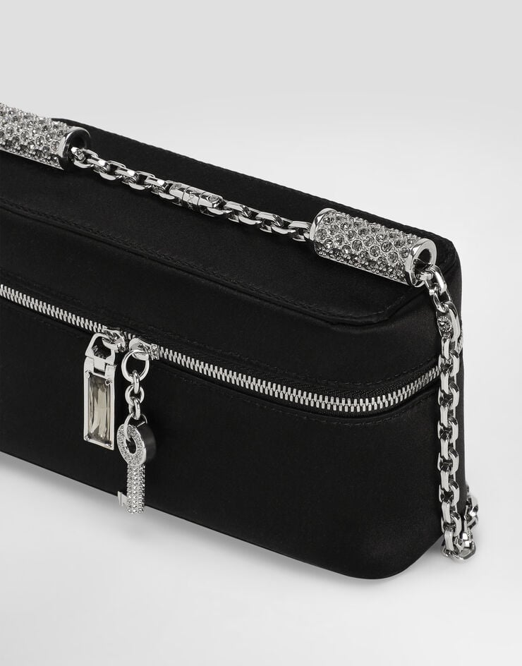 Dolce & Gabbana Sicily medium satin and pavé tubes shoulder bag Black BB7878BY656