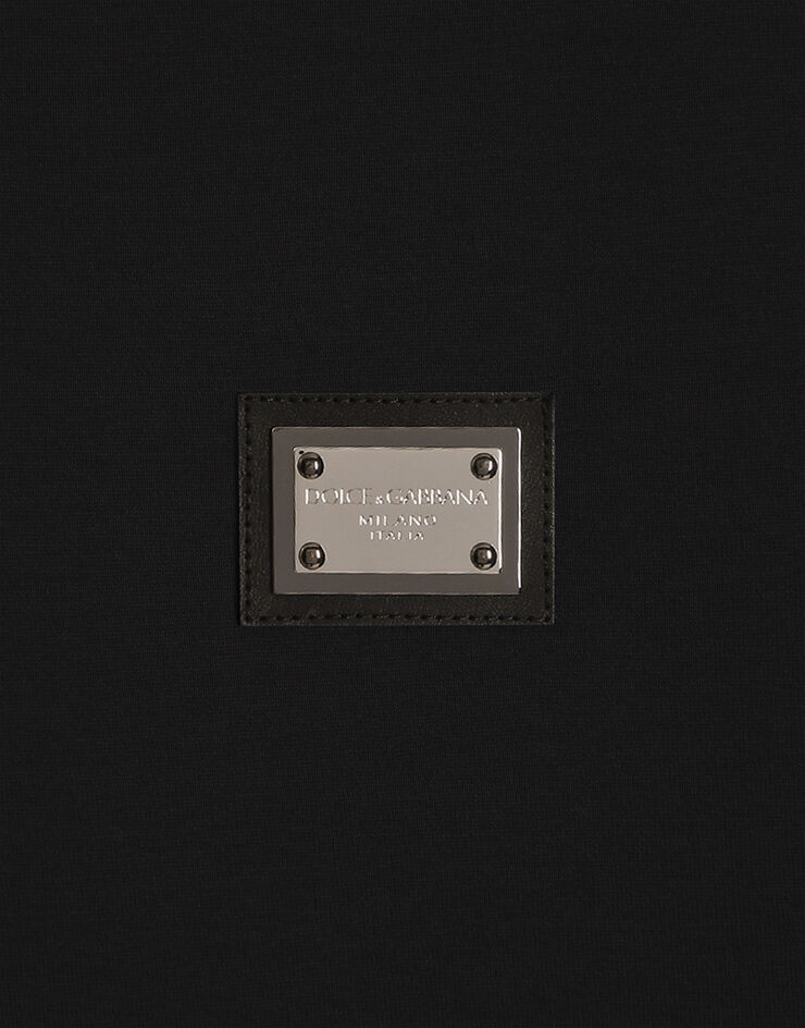 Dolce & Gabbana Cotton V-neck T-shirt with branded tag Blue G8PT2TG7F2I