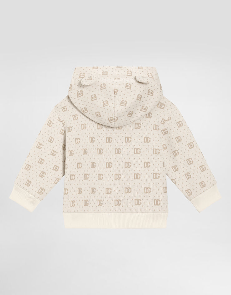 Dolce & Gabbana Polka-dot jacquard hoodie with DG logo Multicolor L1JWLSFJ7EA