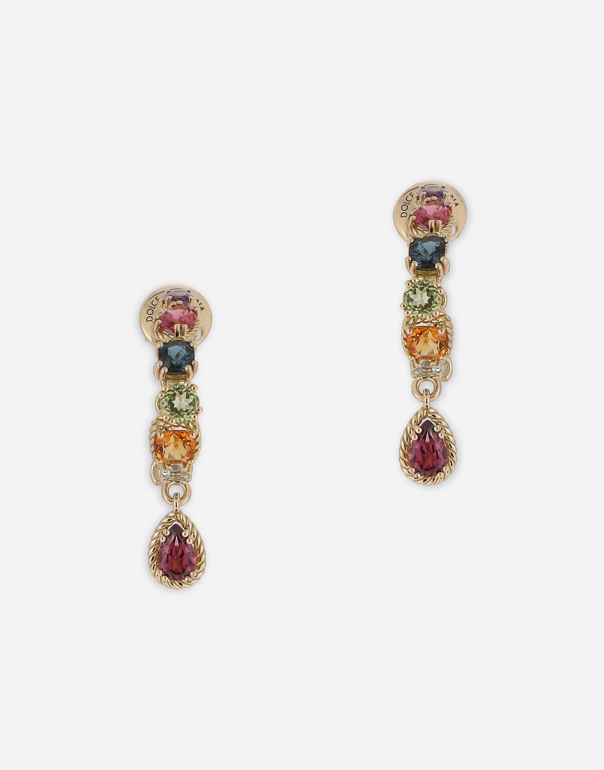 Dolce & Gabbana 18 kt yellow gold pierced earrings  with multicolor fine gemstones Yellow Gold WNQR1GWMIX1